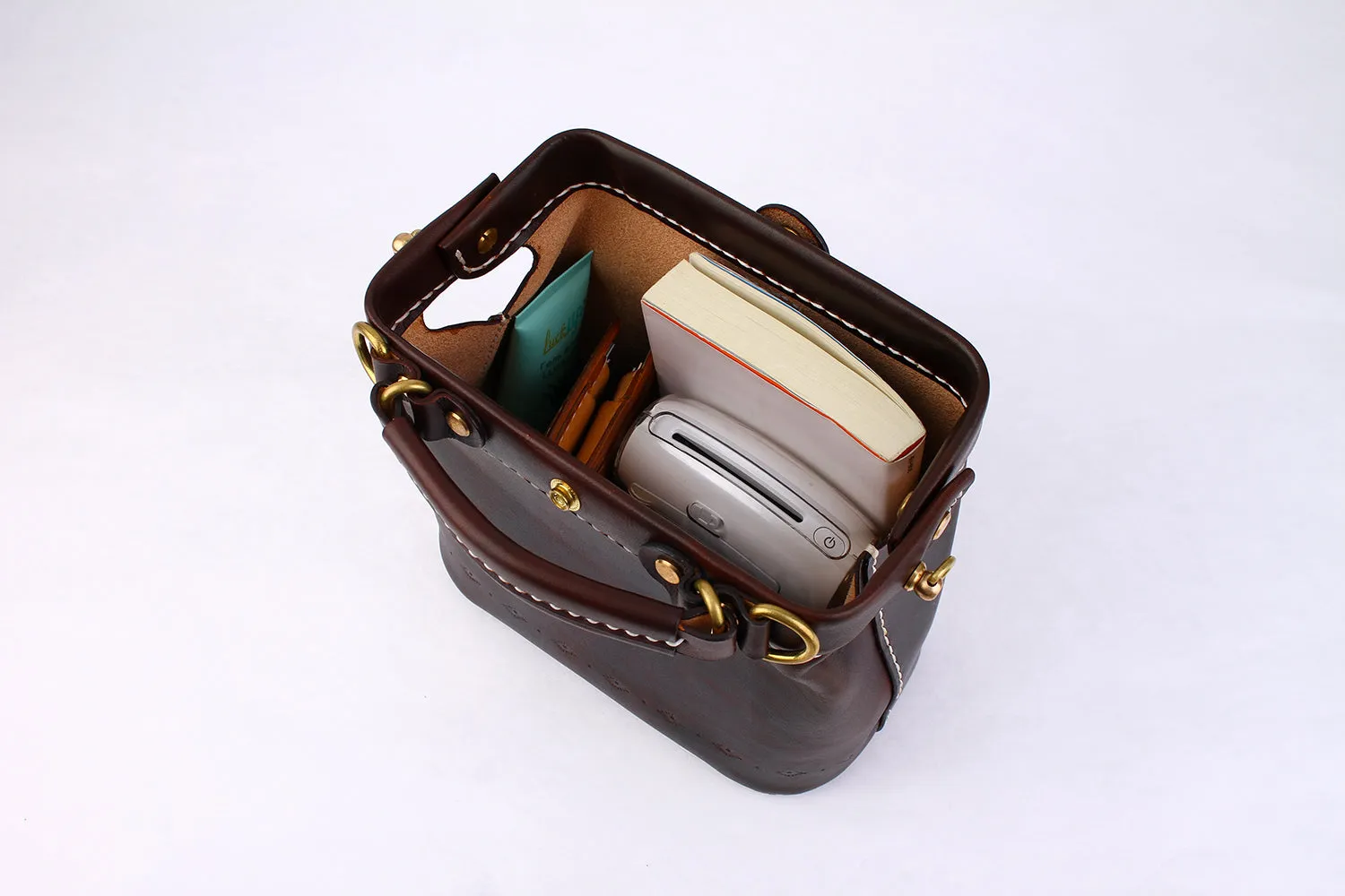 Handmade Womens Coffee Leather Mini doctor Handbag shoulder doctor bags for women