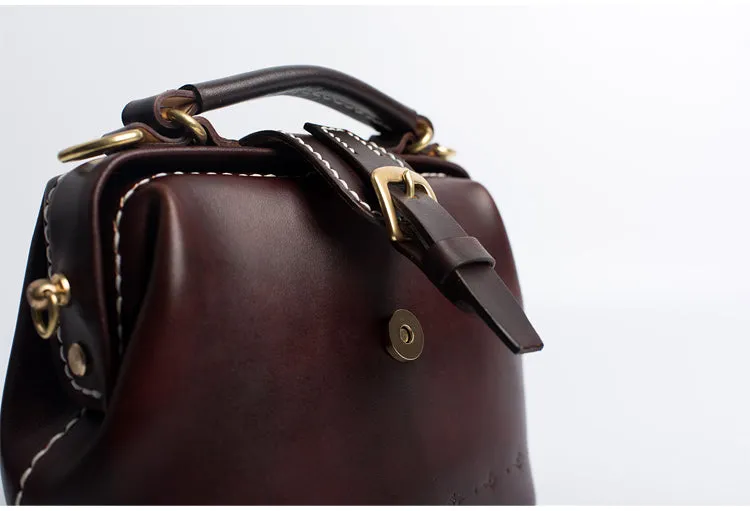 Handmade Womens Coffee Leather Small doctor Purse Coffee shoulder doctor bags for women