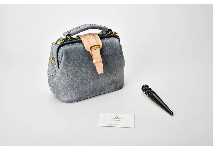 Handmade Womens Coffee Leather Small doctor Purse Coffee shoulder doctor bags for women