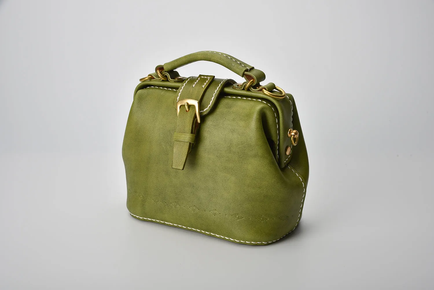 Handmade Womens Coffee Leather Small doctor Purse Coffee shoulder doctor bags for women