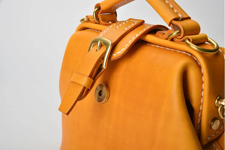 Handmade Womens Coffee Leather Small doctor Purse Coffee shoulder doctor bags for women