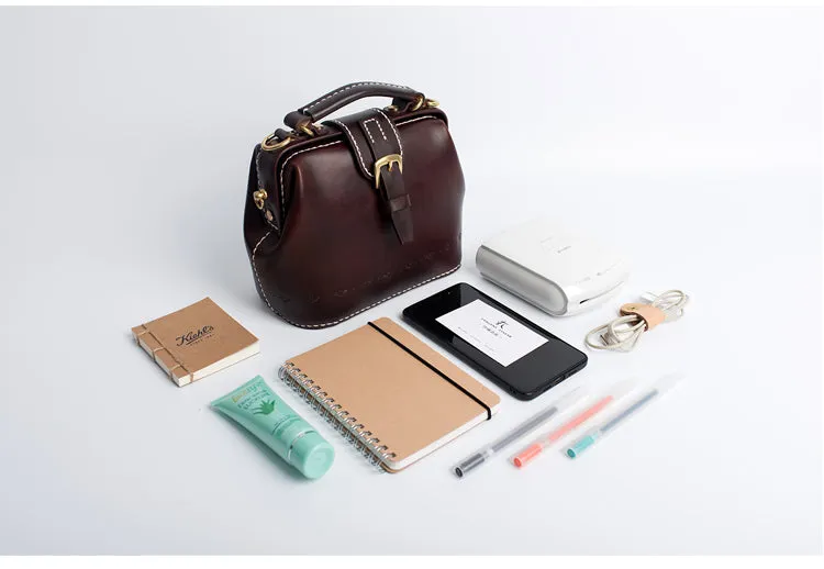 Handmade Womens Coffee Leather Small doctor Purse Coffee shoulder doctor bags for women