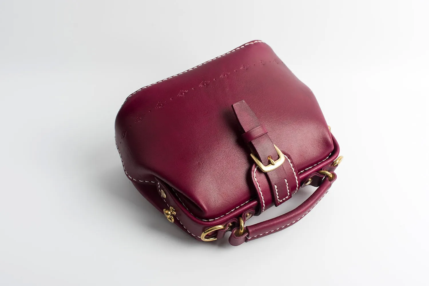 Handmade Womens Dark Red Leather Small doctor Purse Raspberry shoulder doctor bags for women