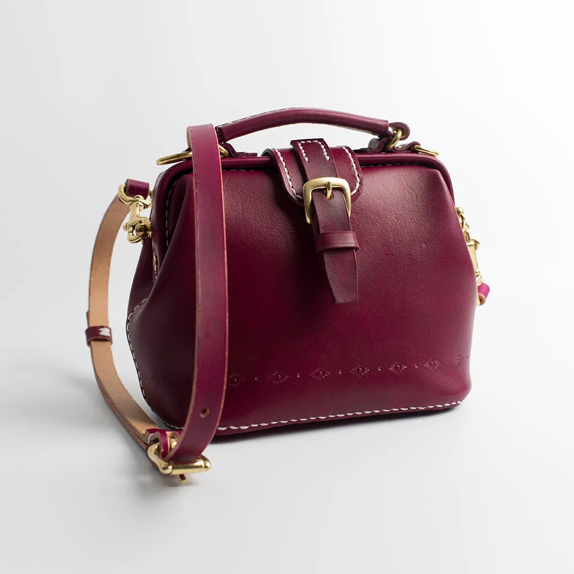Handmade Womens Dark Red Leather Small doctor Purse Raspberry shoulder doctor bags for women