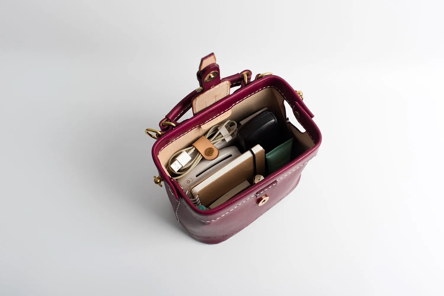 Handmade Womens Dark Red Leather Small doctor Purse Raspberry shoulder doctor bags for women