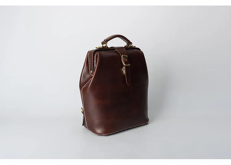 Handmade Womens Green Leather Doctor Backpack Purse Shoulder Doctor Handbag for Women