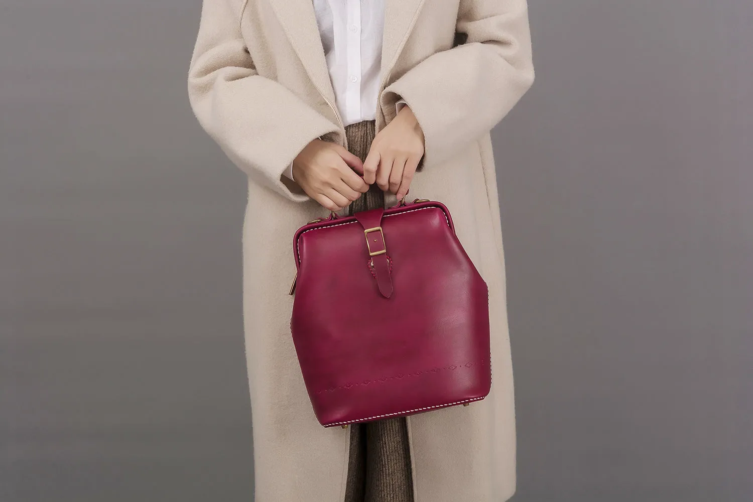 Handmade Womens Green Leather Doctor Backpack Purse Shoulder Doctor Handbag for Women