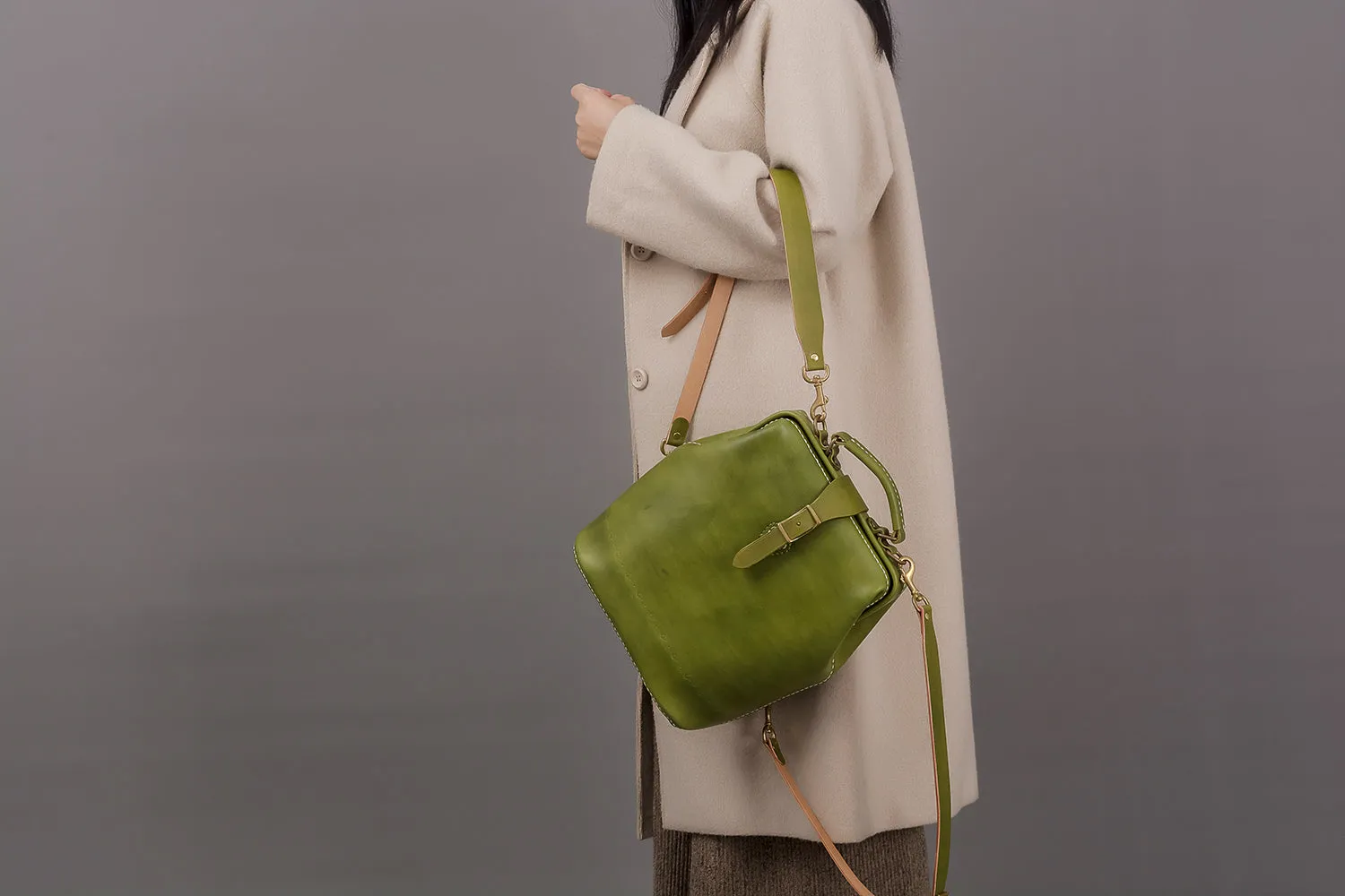 Handmade Womens Green Leather Doctor Backpack Purse Shoulder Doctor Handbag for Women