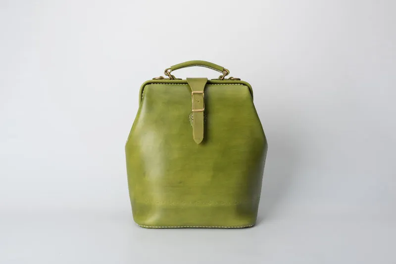 Handmade Womens Green Leather Doctor Backpack Purse Shoulder Doctor Handbag for Women