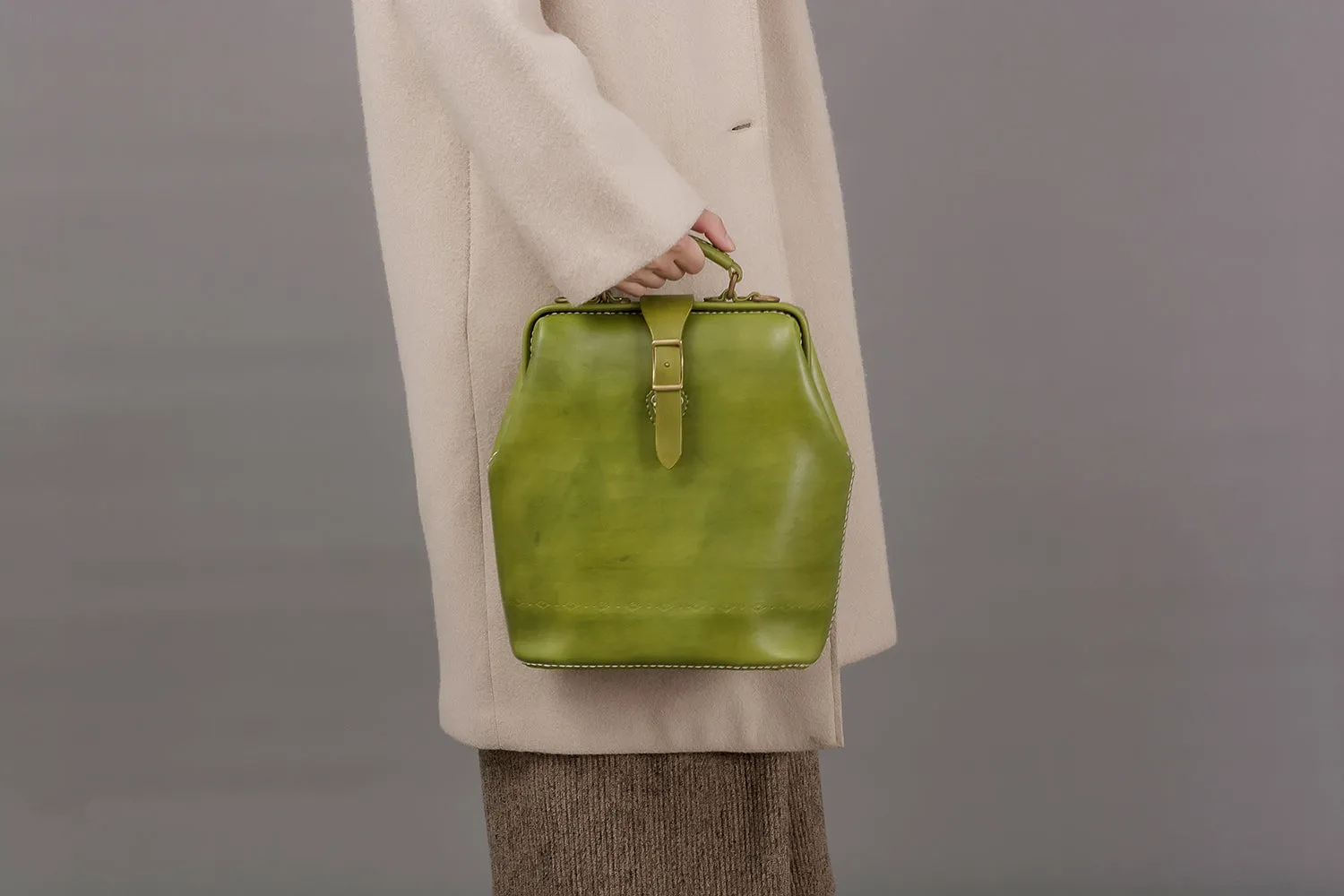 Handmade Womens Green Leather Doctor Backpack Purse Shoulder Doctor Handbag for Women
