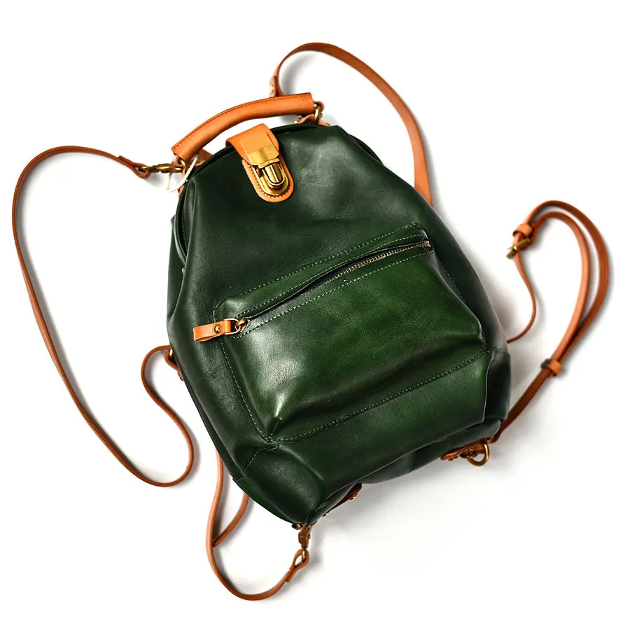 Handmade Womens Green Leather Doctor Backpack Purse Shoulder Doctor Handbags for Women