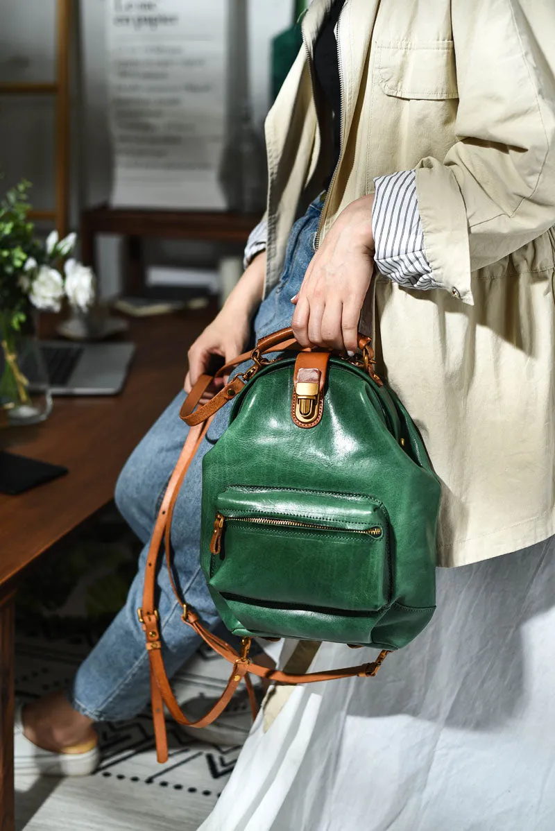 Handmade Womens Green Leather Doctor Backpack Purse Shoulder Doctor Handbags for Women