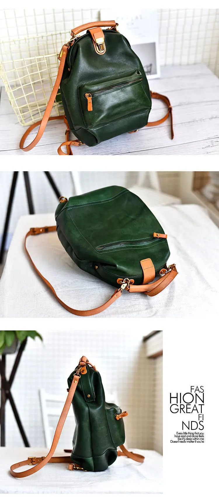 Handmade Womens Green Leather Doctor Backpack Purse Shoulder Doctor Handbags for Women