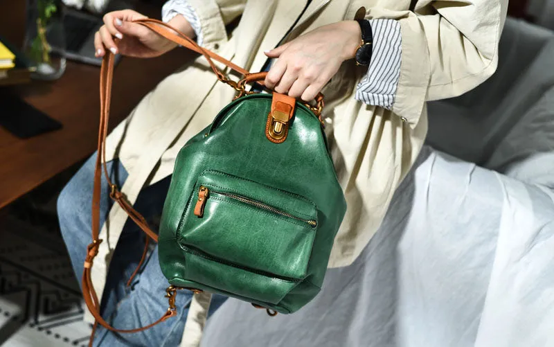 Handmade Womens Green Leather Doctor Backpack Purse Shoulder Doctor Handbags for Women
