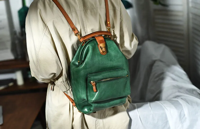 Handmade Womens Green Leather Doctor Backpack Purse Shoulder Doctor Handbags for Women