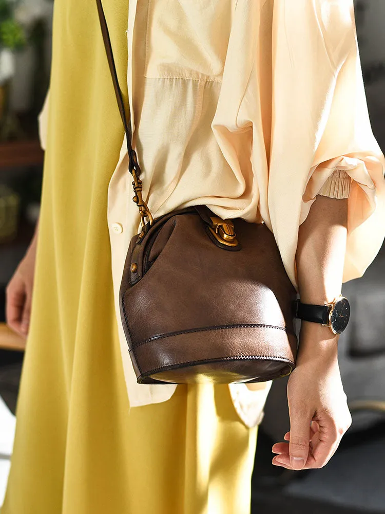 Handmade Womens Green Leather Doctor Bucket Shoulder Purses Green Doctor Crossbody Purse for Women