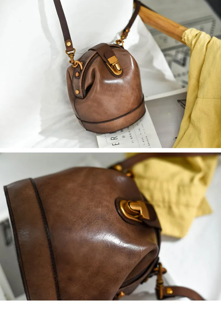Handmade Womens Green Leather Doctor Bucket Shoulder Purses Green Doctor Crossbody Purse for Women
