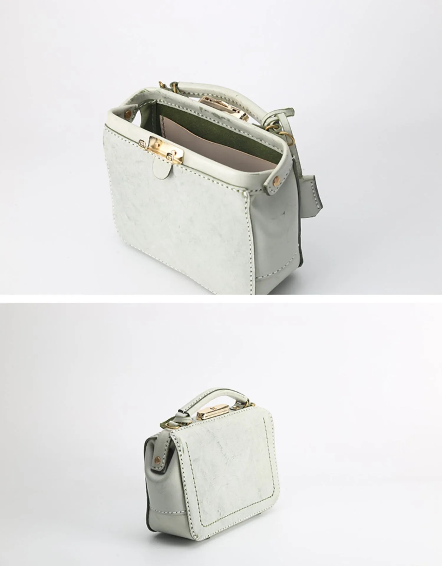 Handmade Womens Green Leather Doctor Handbag Purse Small Side Bag Doctor Purse for Women