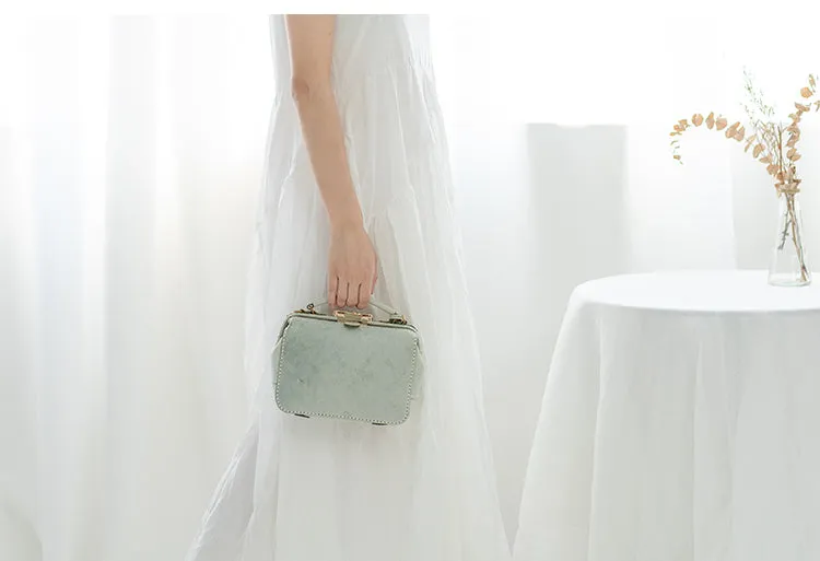 Handmade Womens Green Leather Doctor Handbag Purse Small Side Bag Doctor Purse for Women