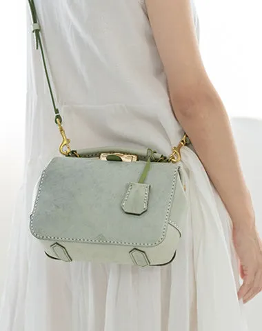 Handmade Womens Green Leather Doctor Handbag Purse Small Side Bag Doctor Purse for Women
