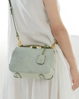 Handmade Womens Green Leather Doctor Handbag Purse Small Side Bag Doctor Purse for Women
