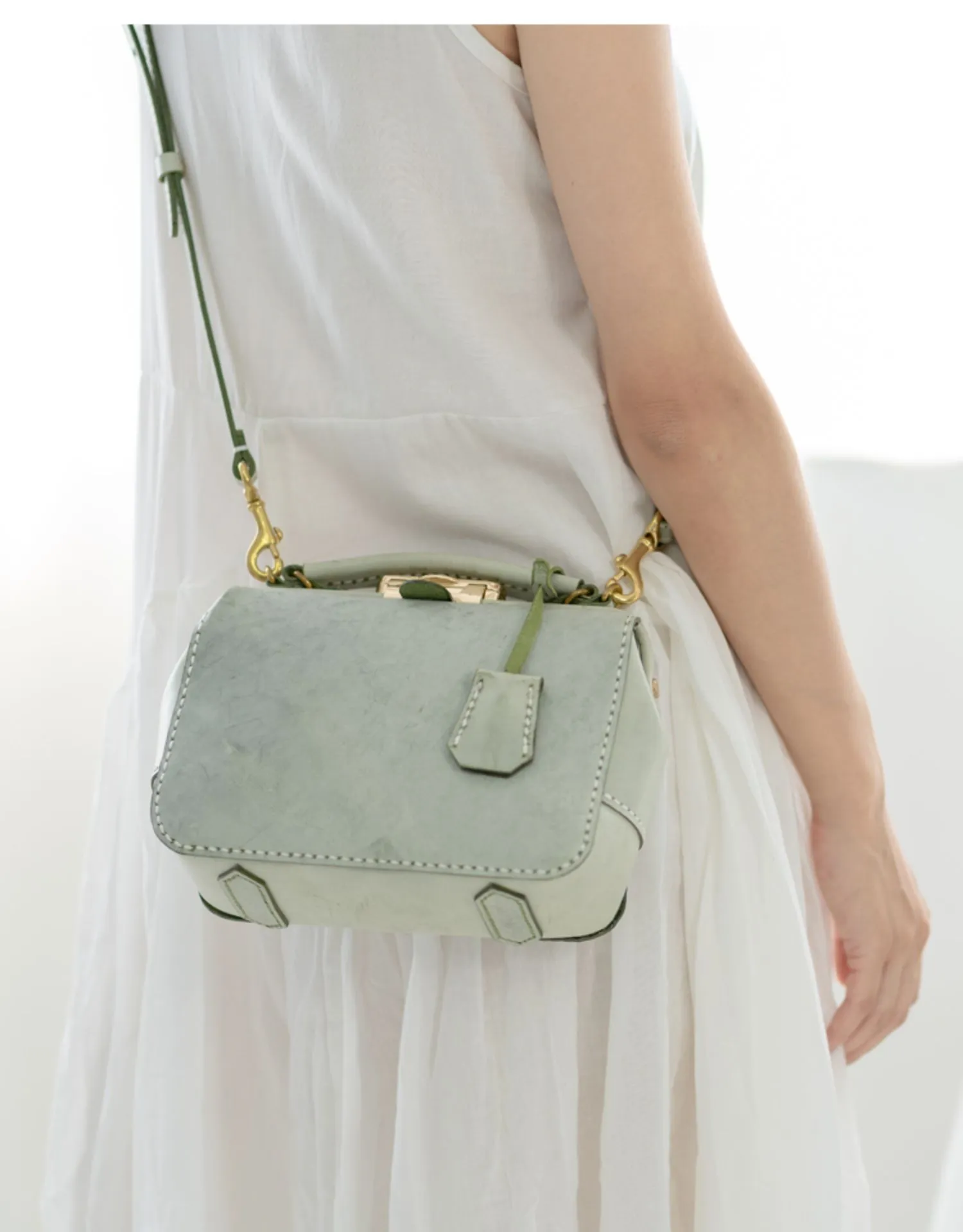 Handmade Womens Green Leather Doctor Handbag Purse Small Side Bag Doctor Purse for Women