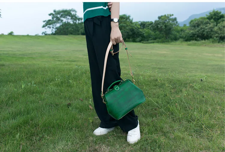 Handmade Womens Green Leather doctor Handbag shoulder doctor bags Purse for women
