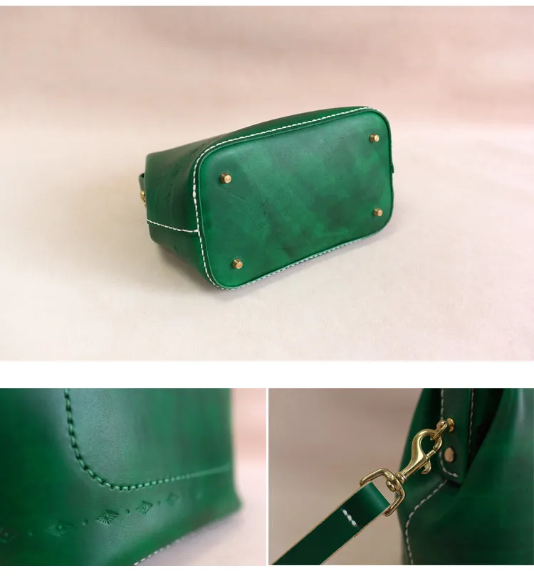 Handmade Womens Green Leather doctor Handbag shoulder doctor bags Purse for women