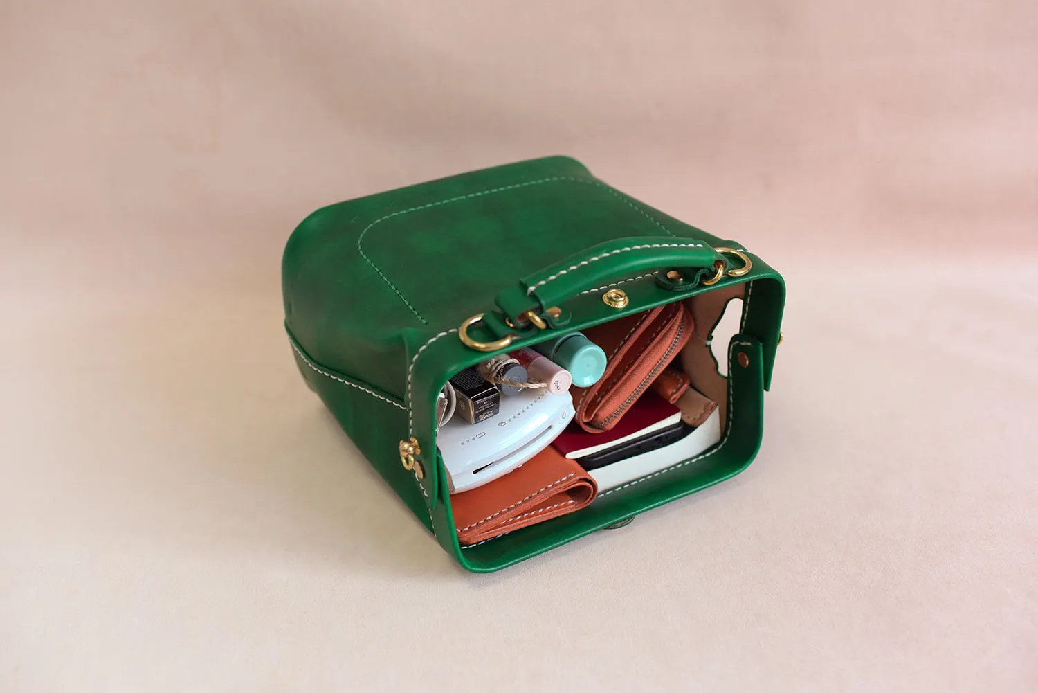 Handmade Womens Green Leather doctor Handbag shoulder doctor bags Purse for women