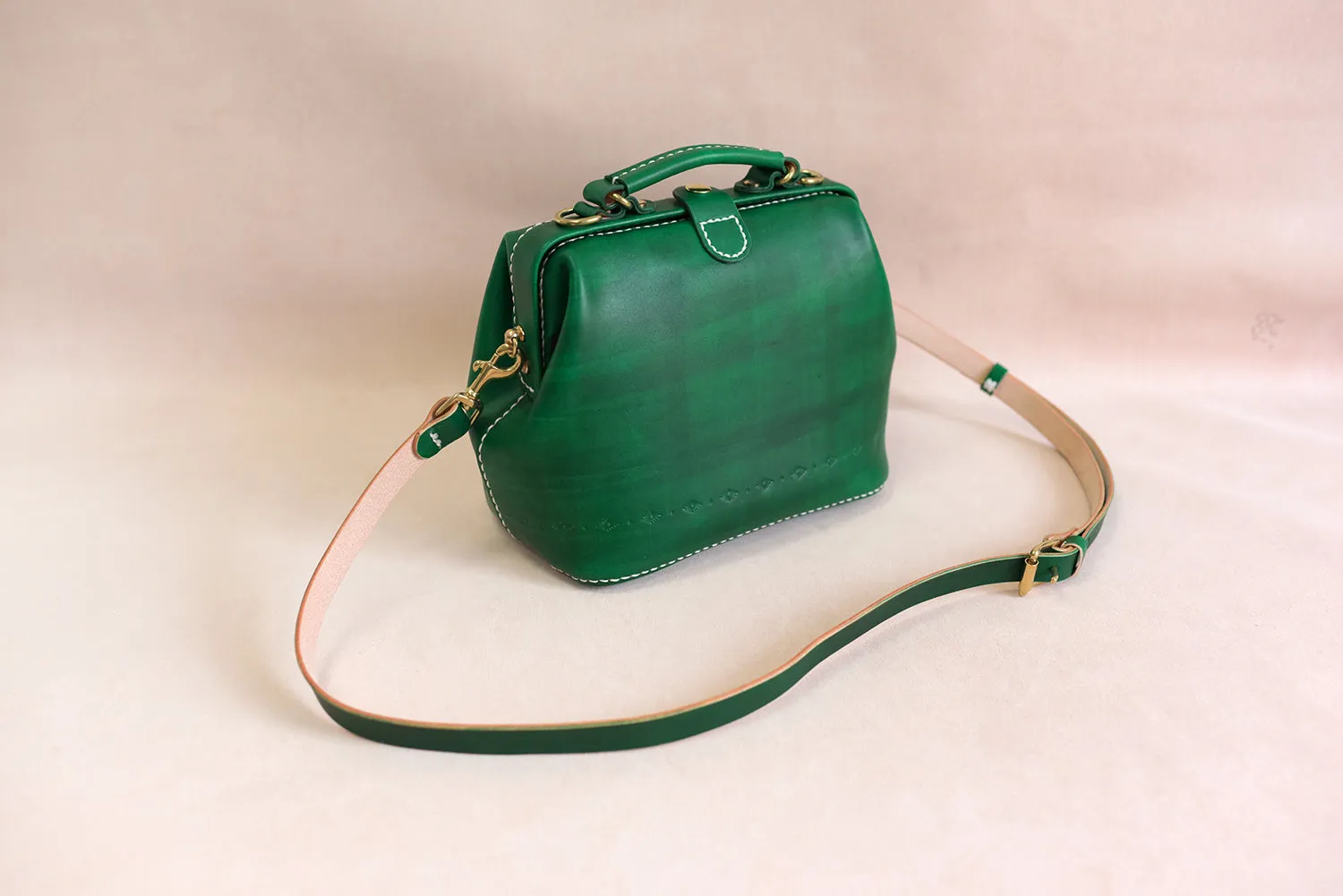Handmade Womens Green Leather doctor Handbag shoulder doctor bags Purse for women