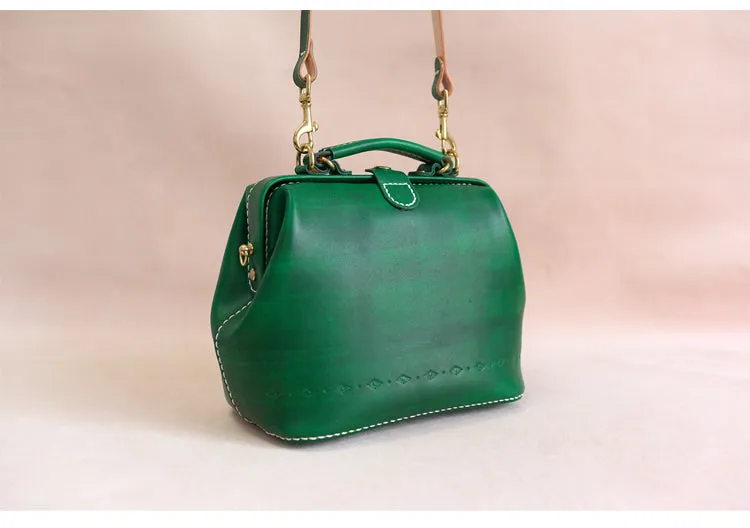 Handmade Womens Green Leather doctor Handbag shoulder doctor bags Purse for women