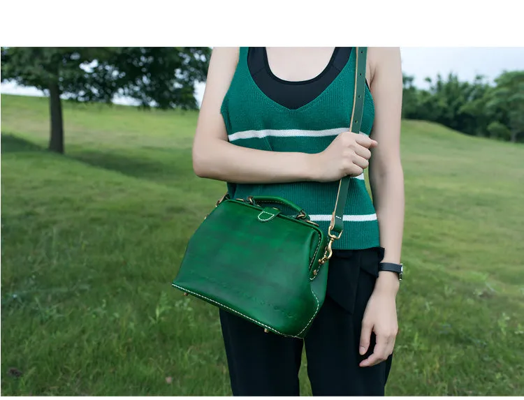 Handmade Womens Green Leather doctor Handbag shoulder doctor bags Purse for women
