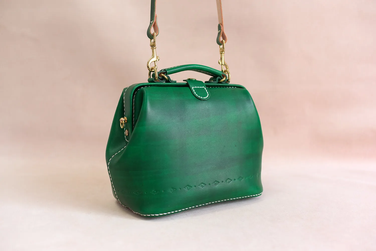 Handmade Womens Green Leather doctor Handbag shoulder doctor bags Purse for women