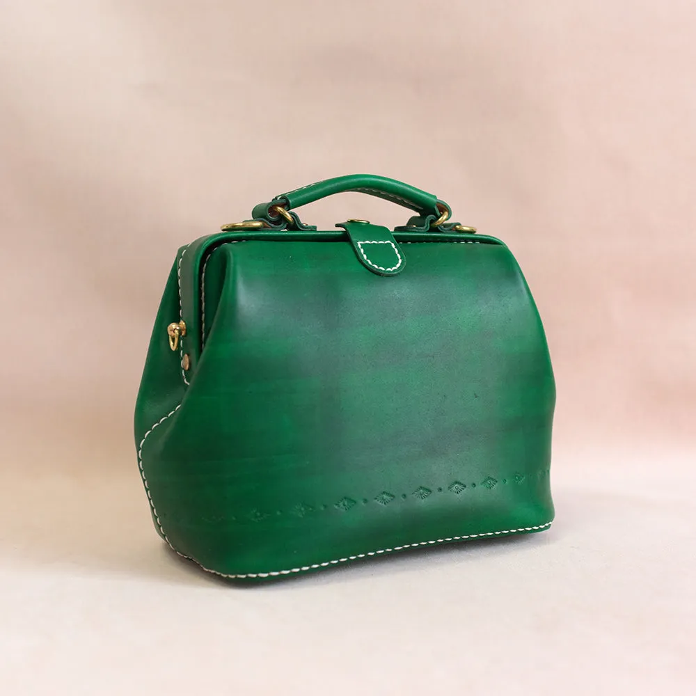 Handmade Womens Green Leather doctor Handbag shoulder doctor bags Purse for women