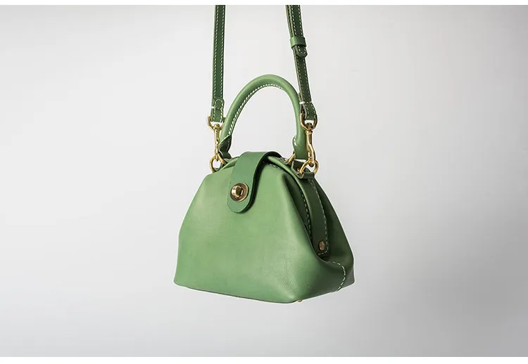 Handmade Womens Green Leather Mini Doctor Handbag Purse Green Shoulder Doctor Bags for Women