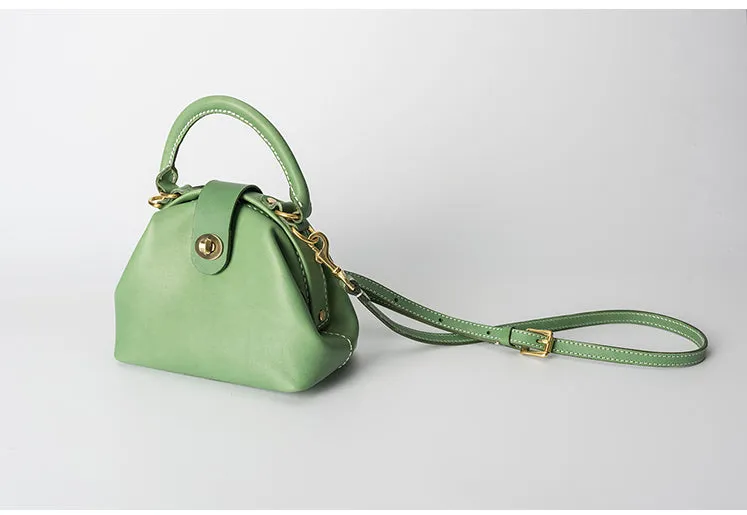 Handmade Womens Green Leather Mini Doctor Handbag Purse Green Shoulder Doctor Bags for Women