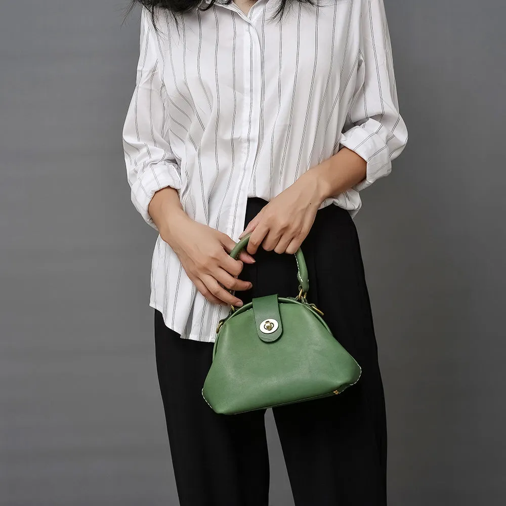 Handmade Womens Green Leather Mini Doctor Handbag Purse Green Shoulder Doctor Bags for Women