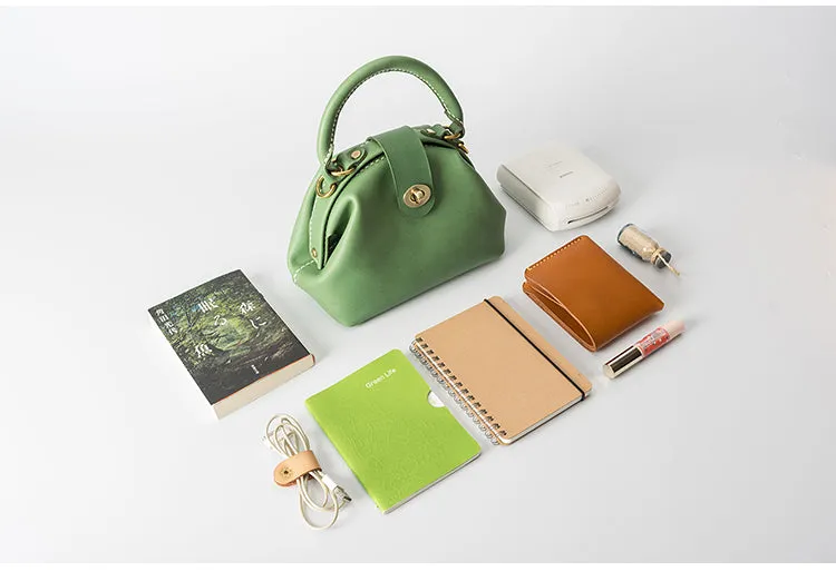 Handmade Womens Green Leather Mini Doctor Handbag Purse Green Shoulder Doctor Bags for Women