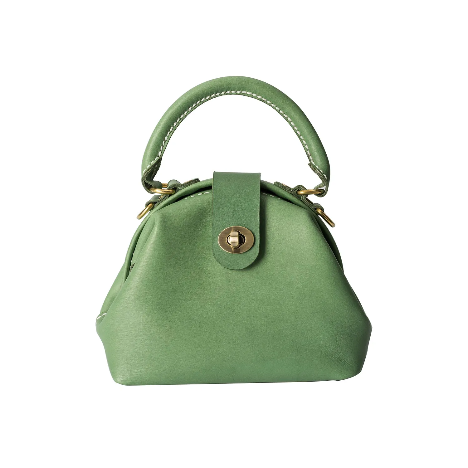 Handmade Womens Green Leather Mini Doctor Handbag Purse Green Shoulder Doctor Bags for Women