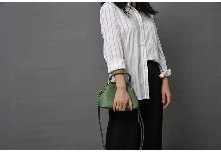 Handmade Womens Green Leather Mini Doctor Handbag Purse Green Shoulder Doctor Bags for Women
