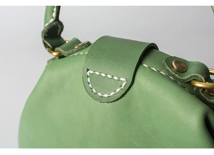Handmade Womens Green Leather Mini Doctor Handbag Purse Green Shoulder Doctor Bags for Women