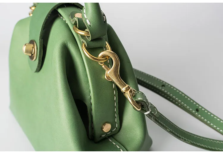 Handmade Womens Green Leather Mini Doctor Handbag Purse Green Shoulder Doctor Bags for Women