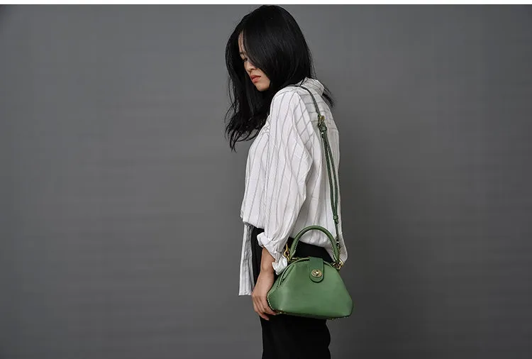 Handmade Womens Green Leather Mini Doctor Handbag Purse Green Shoulder Doctor Bags for Women