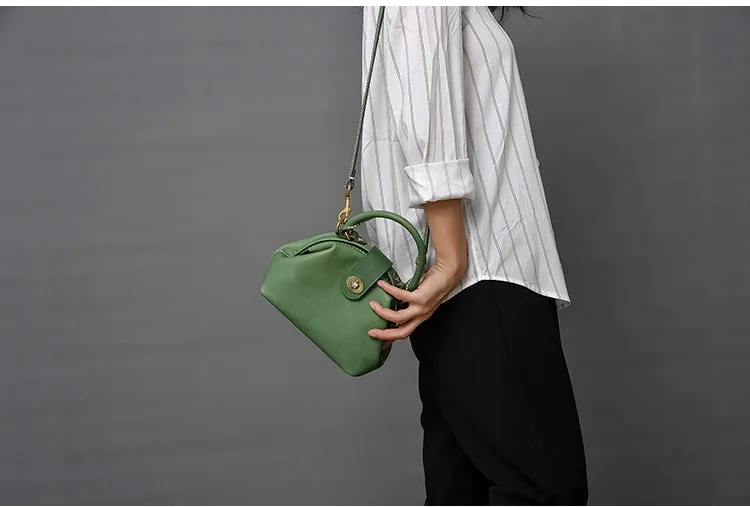 Handmade Womens Green Leather Mini Doctor Handbag Purse Green Shoulder Doctor Bags for Women