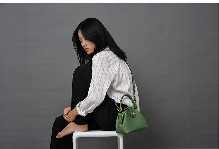 Handmade Womens Green Leather Mini Doctor Handbag Purse Green Shoulder Doctor Bags for Women