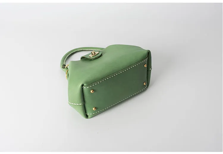 Handmade Womens Green Leather Mini Doctor Handbag Purse Green Shoulder Doctor Bags for Women