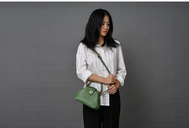 Handmade Womens Green Leather Mini Doctor Handbag Purse Green Shoulder Doctor Bags for Women