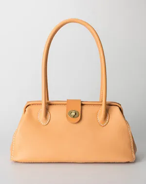 Handmade Womens Leather Doctor Handbag Purse Beige Shoulder Bag Doctor Bags for Women