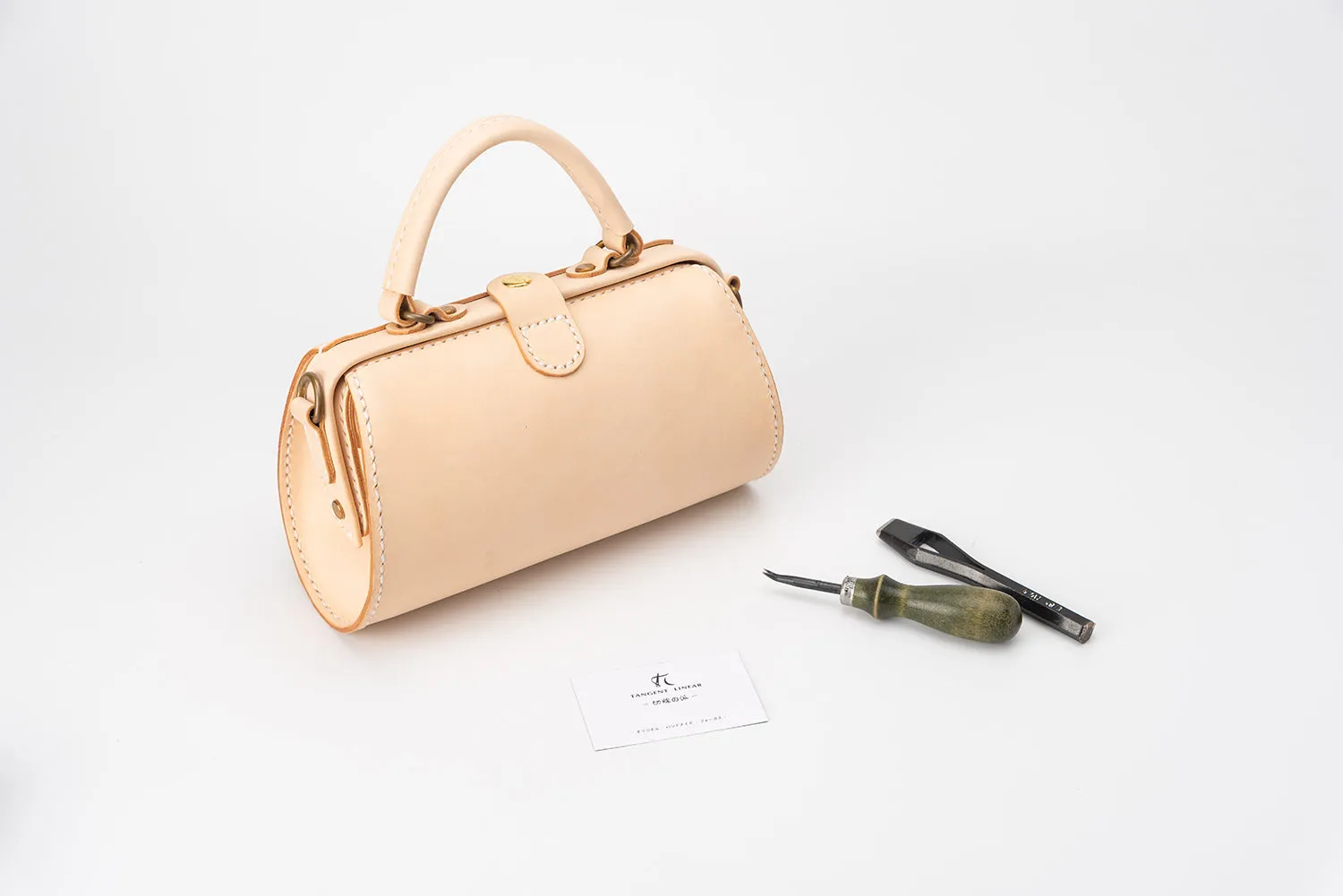 Handmade Womens Leather Doctor Handbag Purse Small Beige Side Bag Doctor Bags for Women