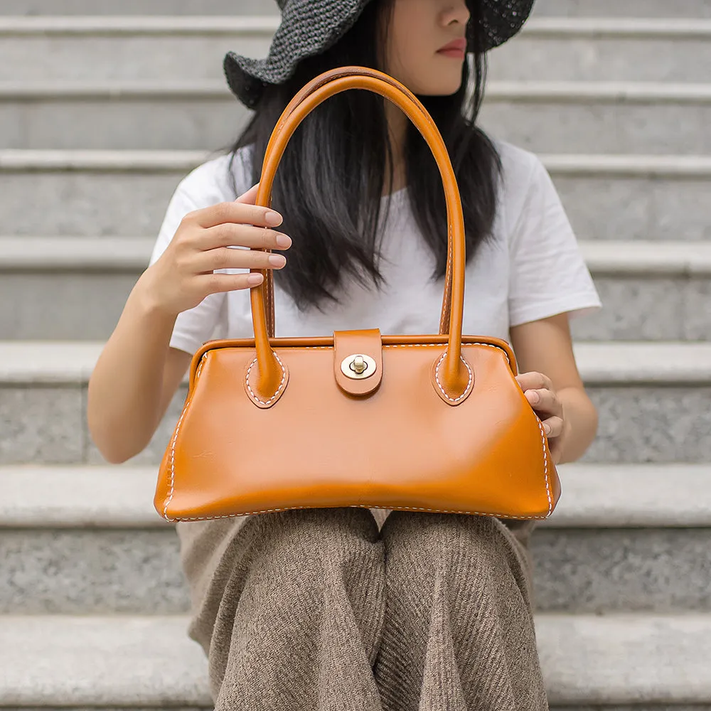 Handmade Womens Leather Doctor Handbag Purse Tan Shoulder Bag Doctor Bags for Women